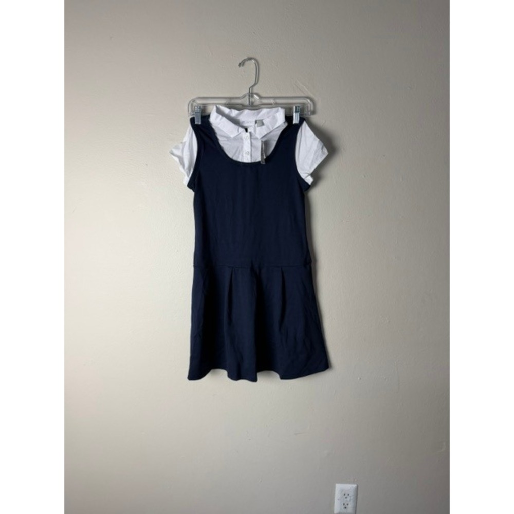The Childrens Place Girls Navy Blue White School Uniform Jumper Dress XL 14 NWT